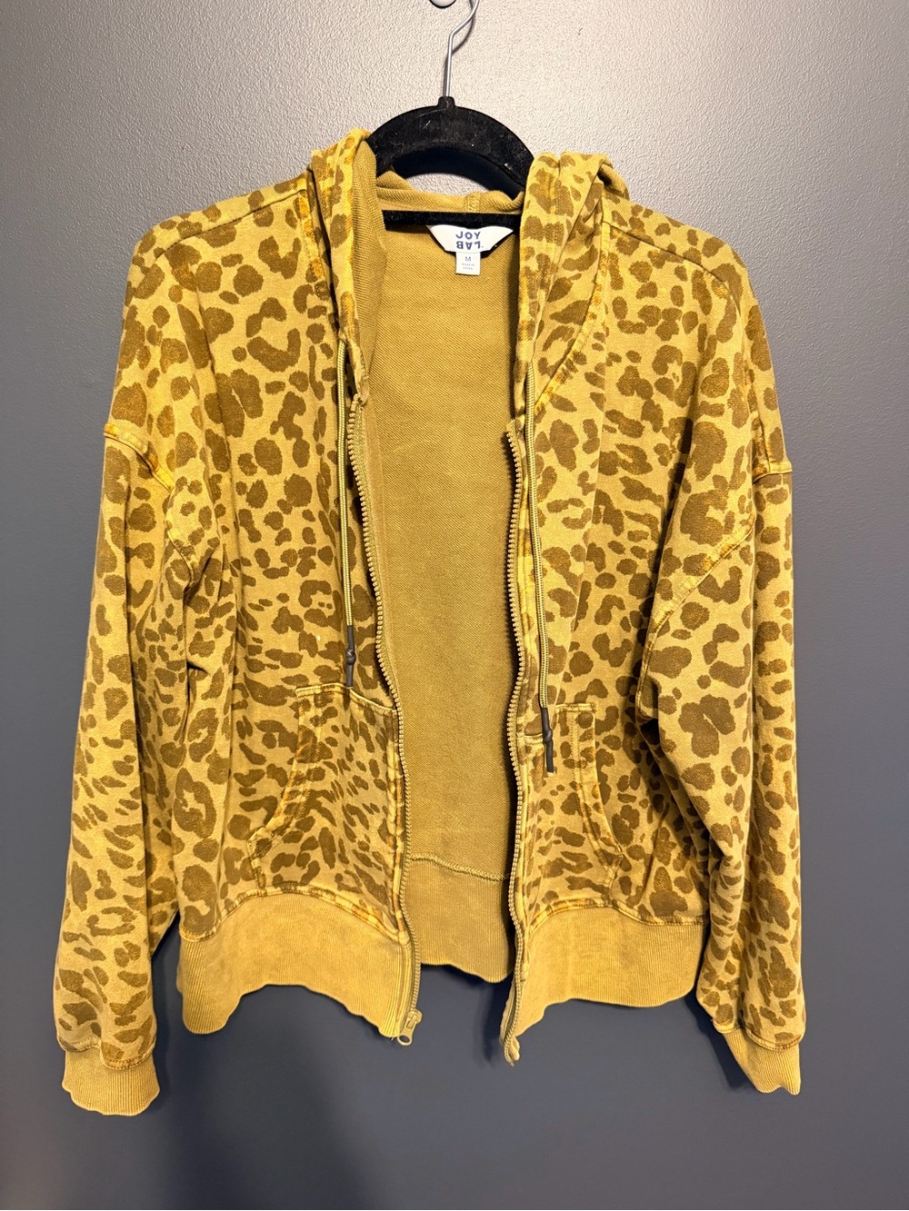 JoyLab Greenish Yellow Leopard Zip Hoodie